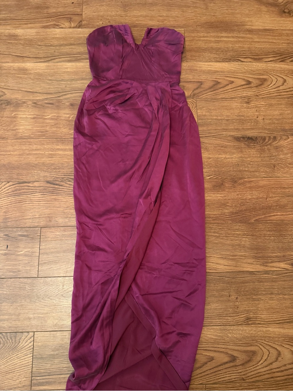 Strapless Ruched Magenta Evening Dress